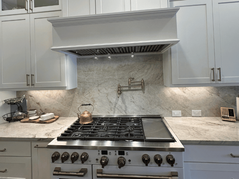 Luxury stovetop and marble backsplash in Hoover Kitchen Remodel in Austin, TX