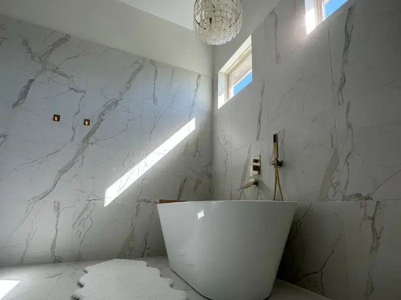 Custom bathroom vanity and mirror setup in Dreamcatcher Bathroom Remodels in Austin, TX
